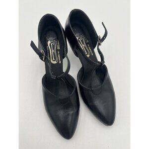 Freed of London Ballroom Dance Shoes Black Leather T-Strap Suede Sole UK 6 US 8